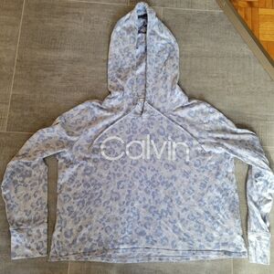 Calvin Klein Pale Purple Leopard Print Cropped Hoodie